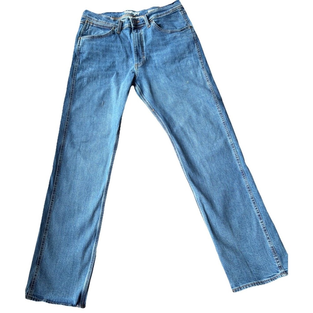 Wrangler Mens 34x32 Relaxed Fit Jeans Straight Leg Light Wash Western Denim